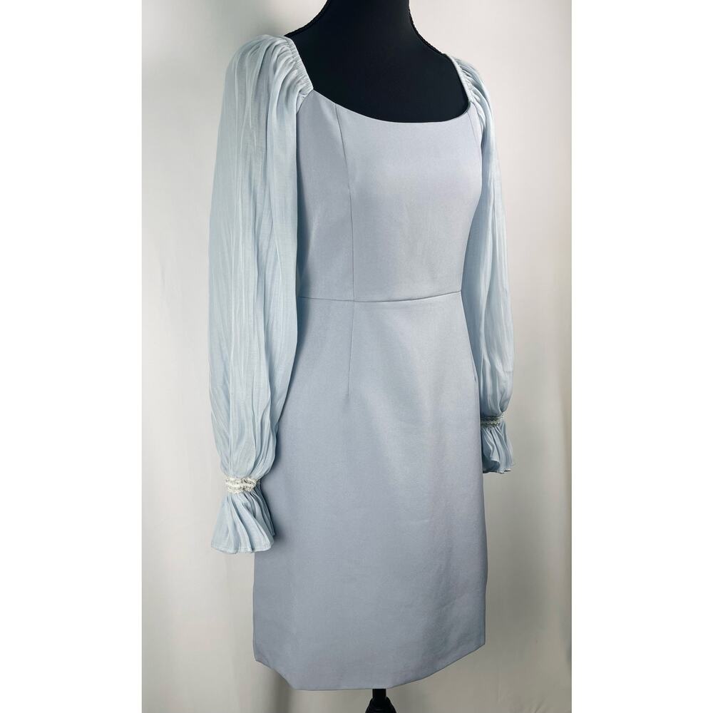 NWOT Rungtiwa K Light Blue Puff Sleeve Dress Lace Cuff Square Neck Size L - Picture 3 of 8
